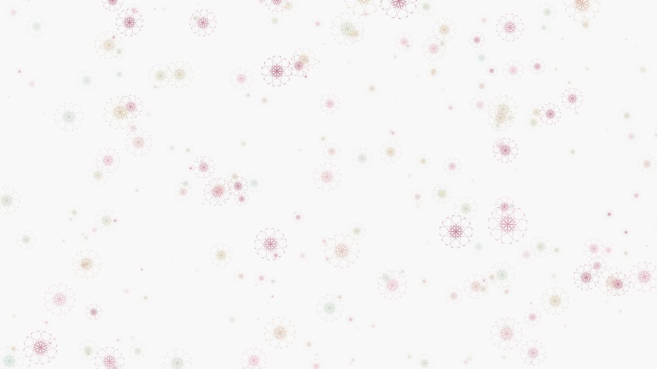 추상적인 파스텔 스노우플레이크가 떨어지는 배경, 루프 파스텔 레인보우, 꿈꾸는 색상, 보케 스노우 플레이크, 모션 그래픽, 4k 3d 렌더링, 크리스마스 새해에 파스텔 톤으로 부드러운 달한 입자