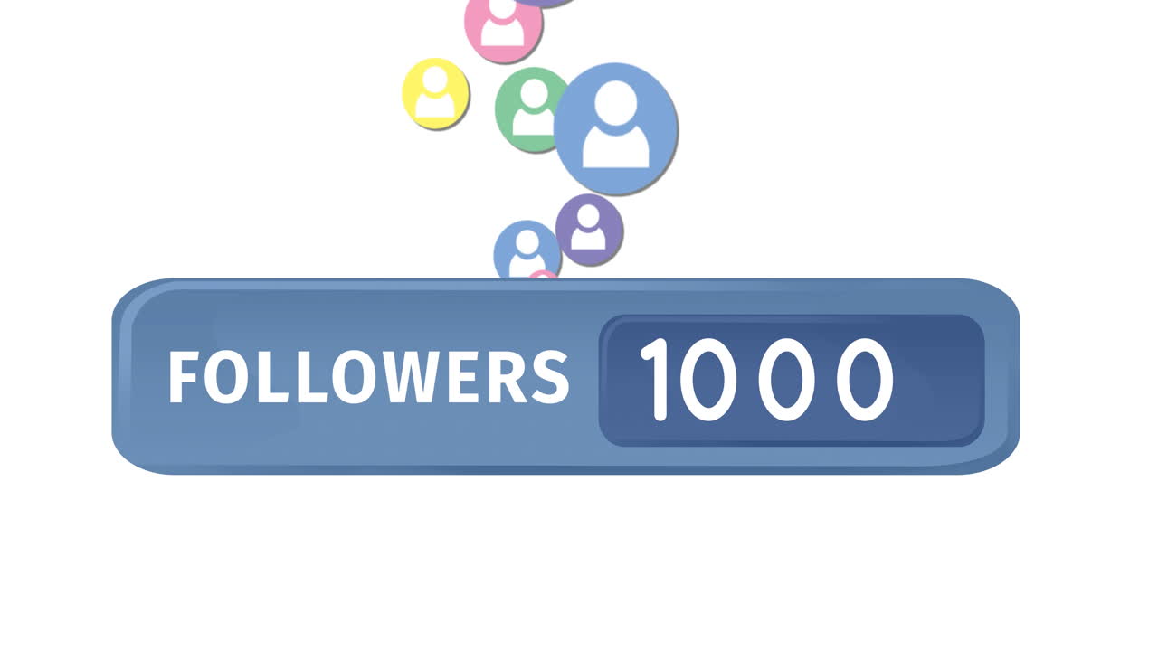 Followers counter with increasing numbers and social media icons moving