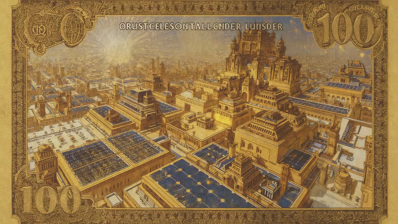 Futuristic Golden Cityscape with Solar Panels