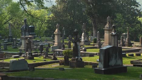 Una-Foto-Panorámica-De-Un-Cementerio-Bien-Cuidado-Rodeado-Por-Un-Bosque-De-Frondosos-árboles-Verdes