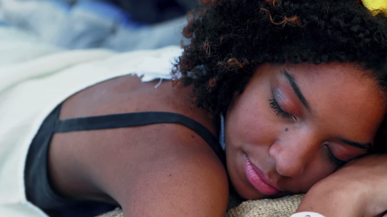 Woman sleeping in the tent 4k