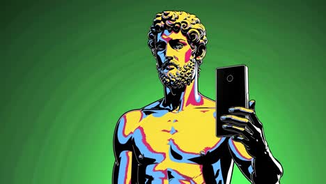 estatua griega antigua tomando una selfie