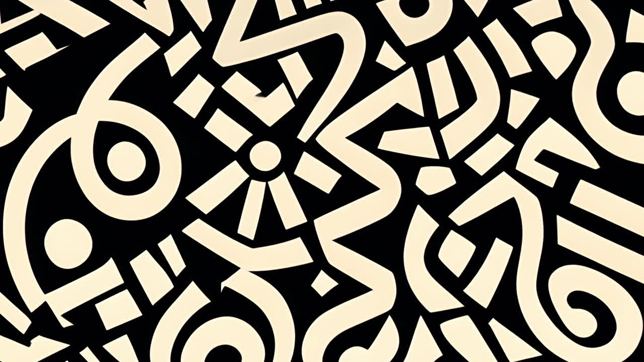 Abstract geometric shapes forming intricate pattern, animation in black and beige
