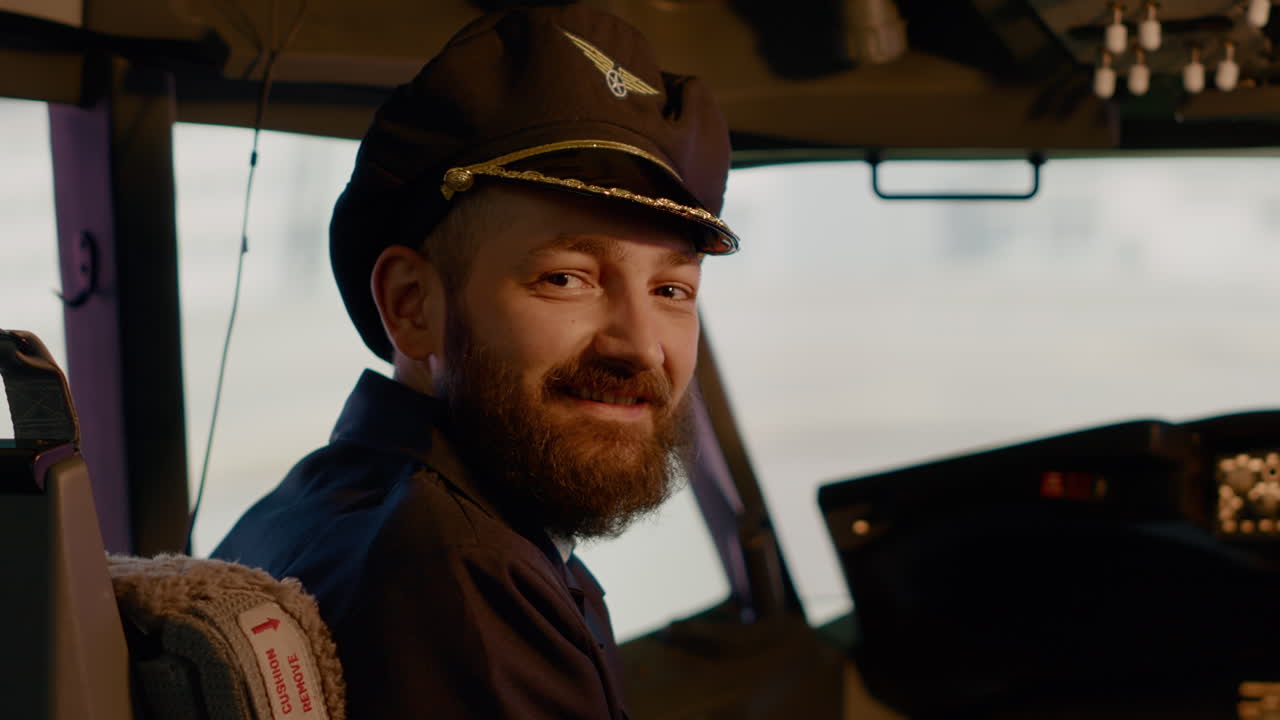 Portrait of airplane captain preparing to takeoff and fly