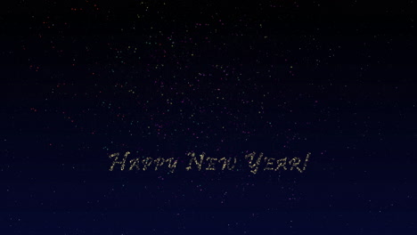 happy new year in glitter with fireworks and greeting