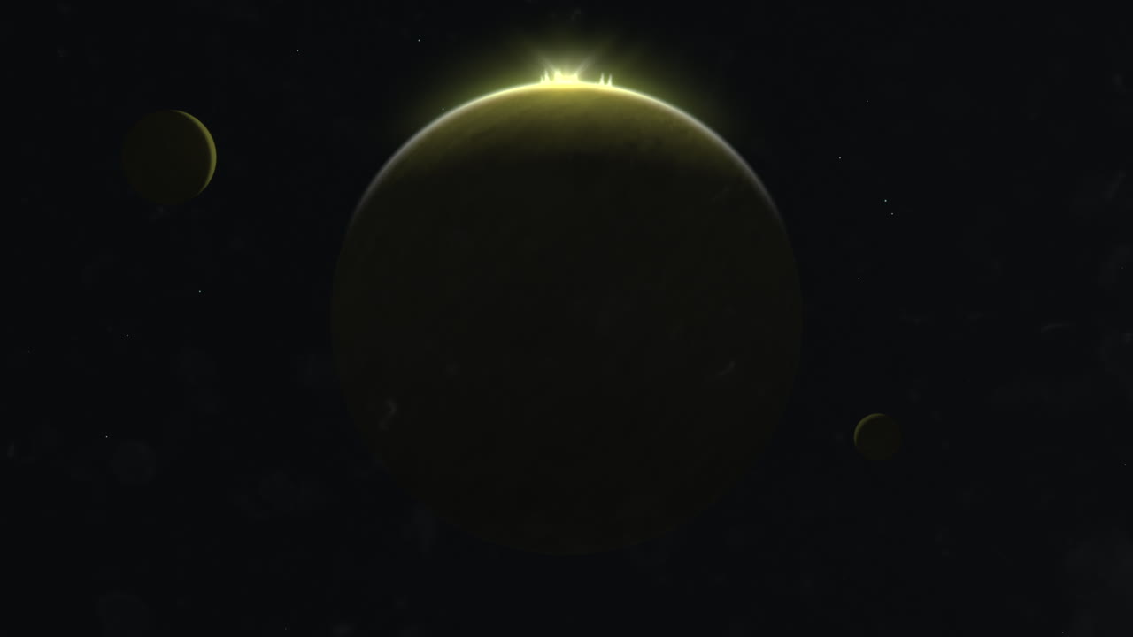 Stunning contrast large planet meets bright sun in striking image