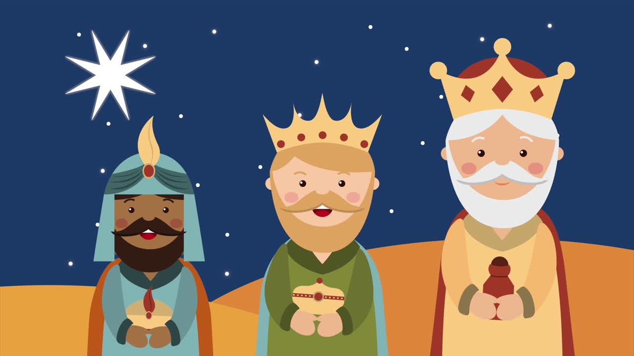 escena del pesebre de feliz navidad con los reyes mágicos