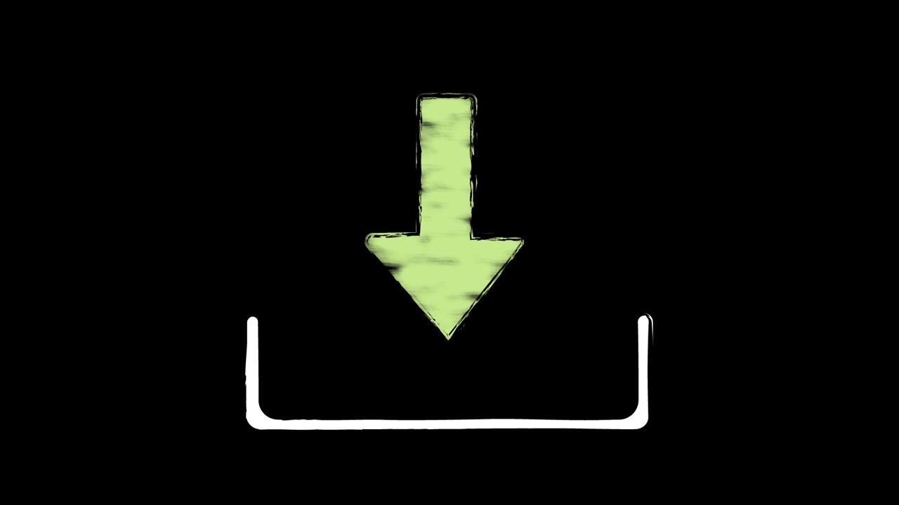 Freccia di download verde animata disegnata a mano che si anima in una scatola