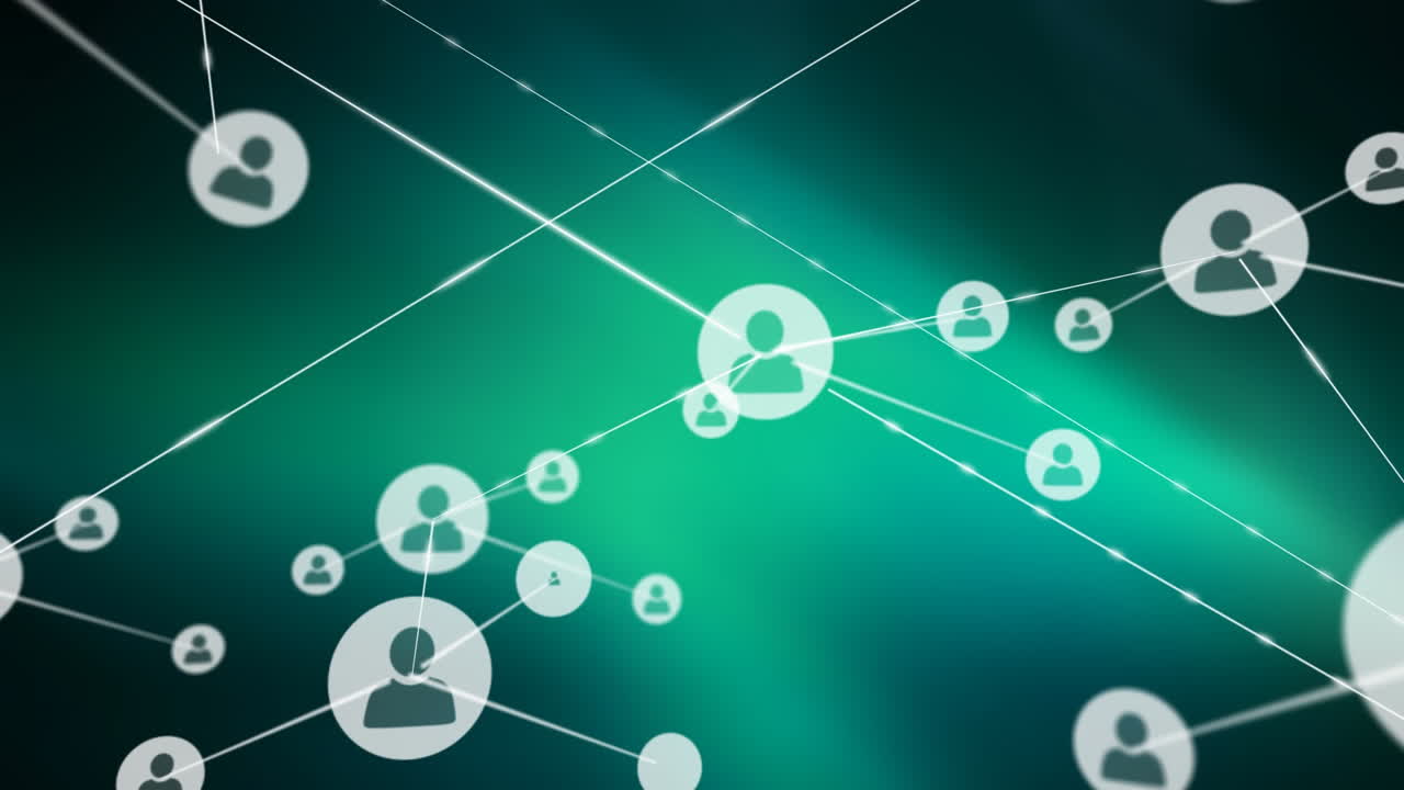 animación de la red de conexiones con iconos sobre fondo verde