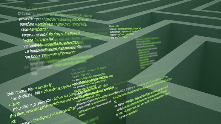 Animation of computer data processing over maze
