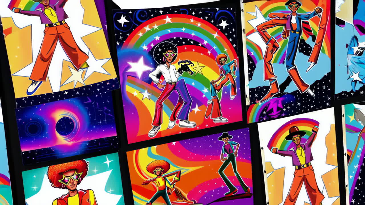 Disco Fever: Retro Party with Funky Characters and Vibrant Colors