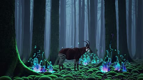 glowing okapi in a magical forest