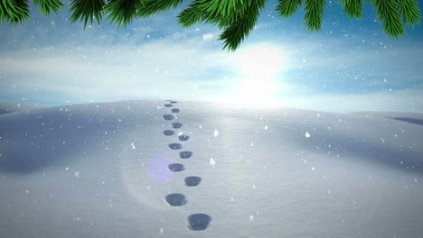 animation of tracks and snow falling over winter scenery