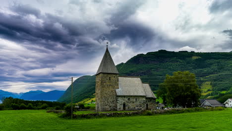 historic hove stone church in vik, norway