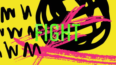 animation of fight text over colorful graphics and shapes