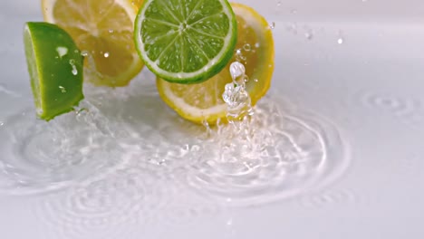 lemon slices falling into water