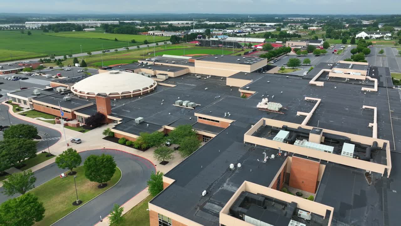 Rooftop view of huge public high school in USA