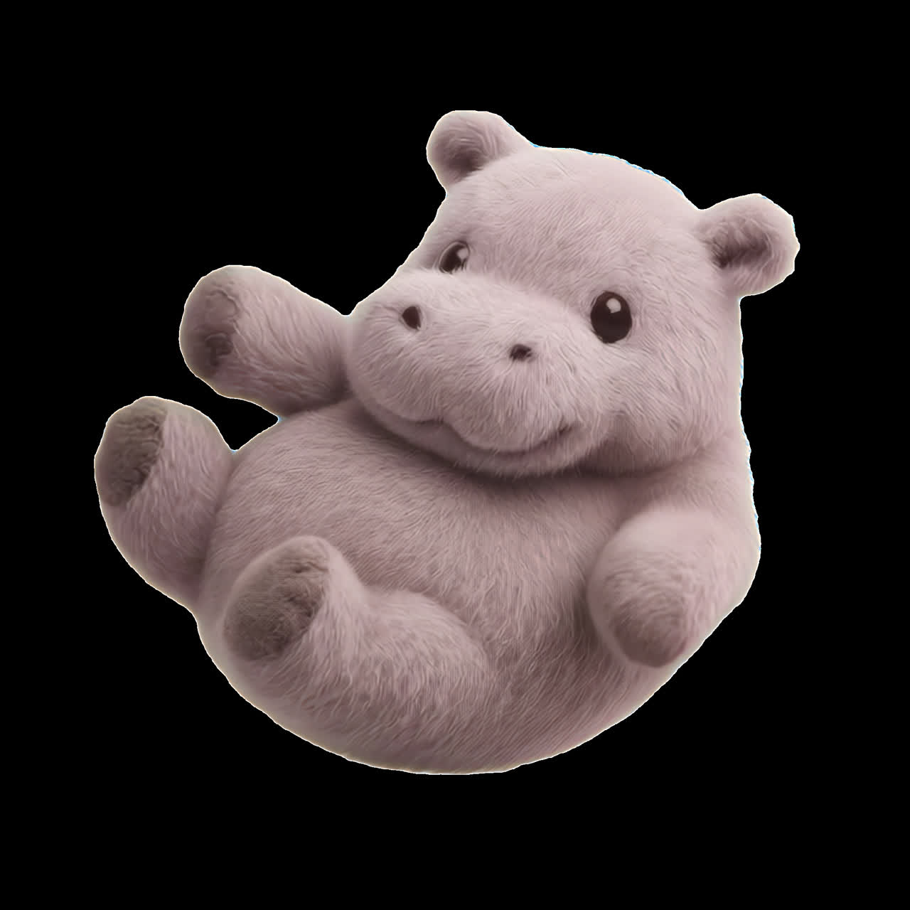 Adorable plush hippo toy animation isolated asset, transparent 4K video, alpha channel, ProRes 4444