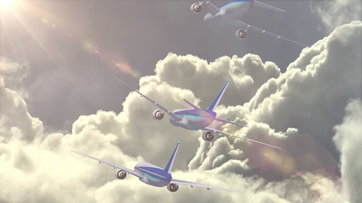 vliegtuigreis vliegend in de wolkenhemel animatie