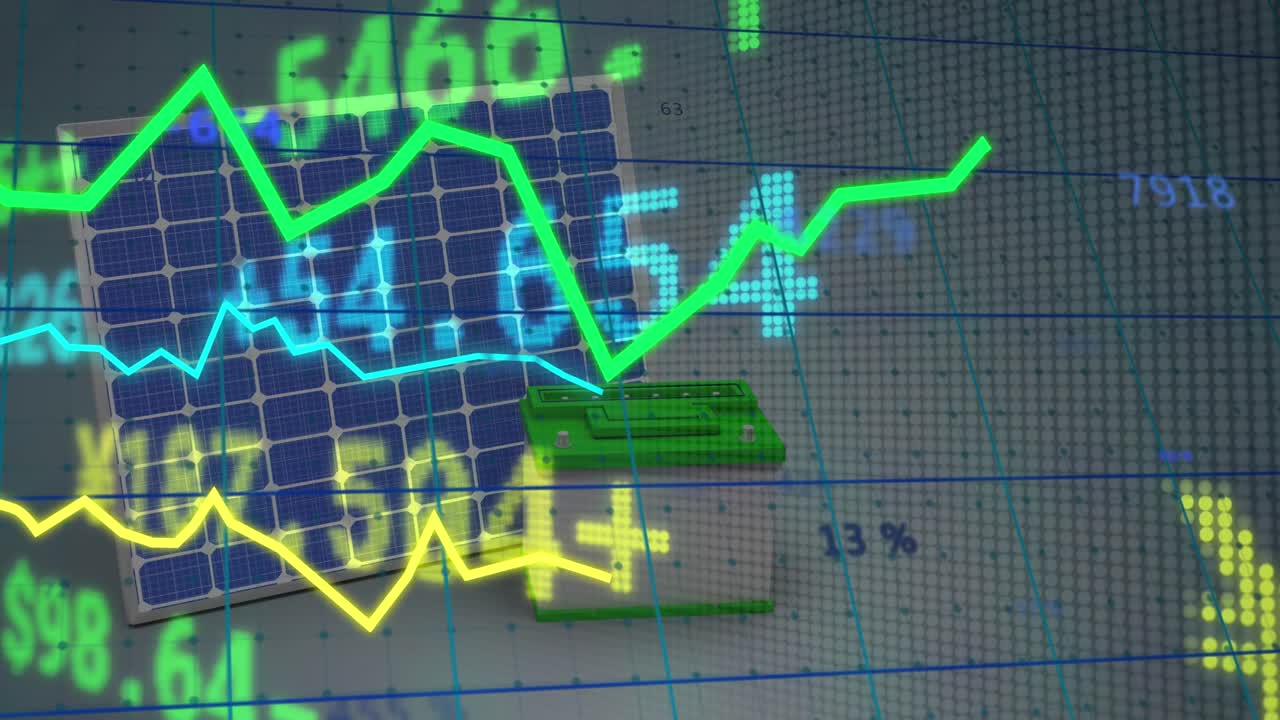 Animaatio, jossa on värikkäitä geometrisiä muotoja ja datan käsittely tummalla taustalla