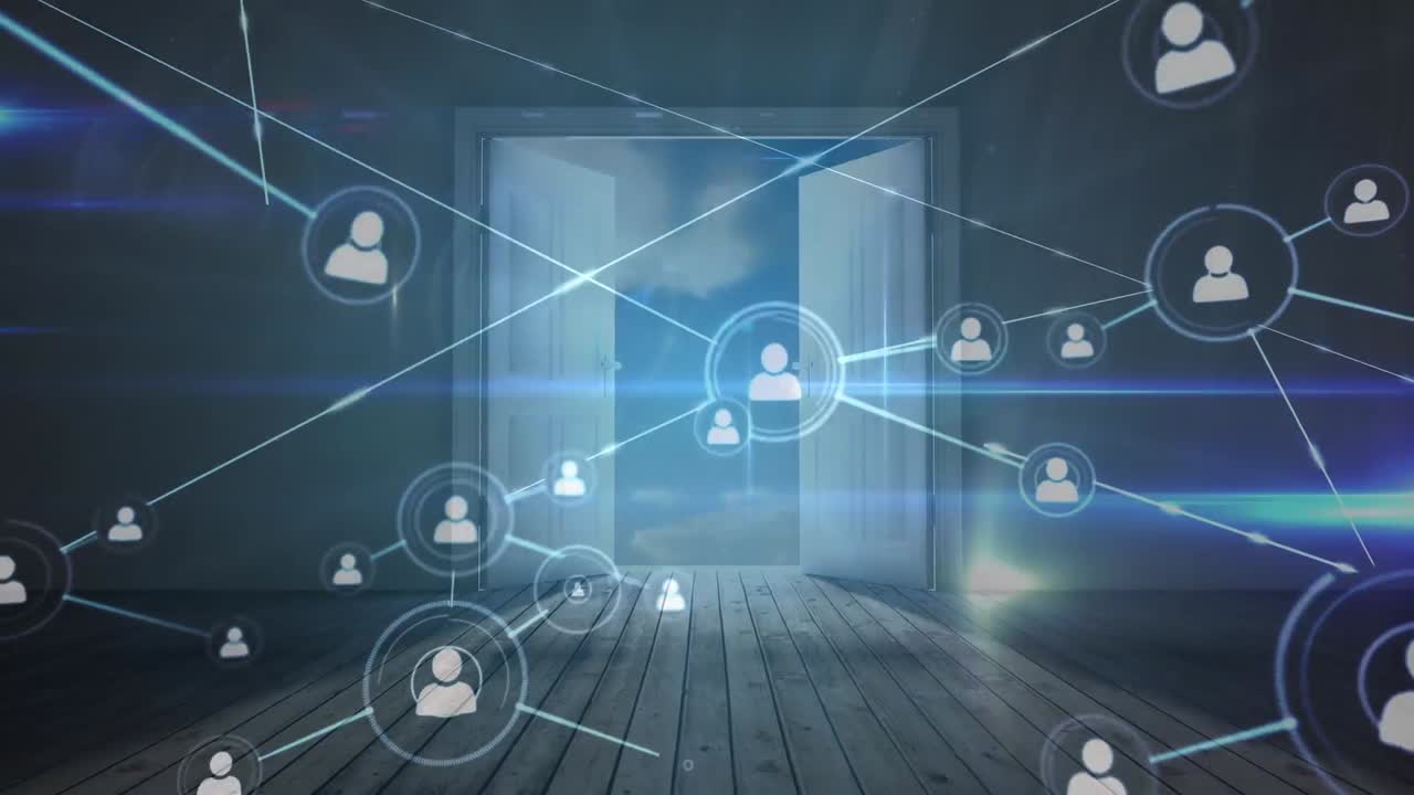 열리는 문과 구름 위의 아이콘으로 연결의 애니메이션