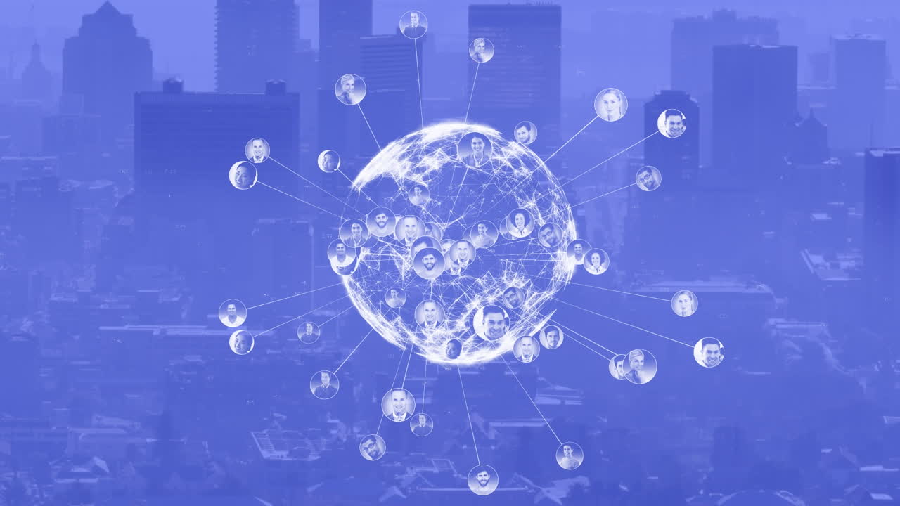 도시 풍경에 대한 연결을 가진 지구의 애니메이션