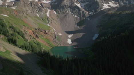 Colorado-Blue-Lakes-Mount-Sniffels-Wilderness-aerial-drone-cinematic-scenic-summer-San-Juans-Rocky-Mountains-Ridgway-Dallas-Range-14er-Million-Dollar-Highway-snow-melt-peaks-backward-reveal-motion