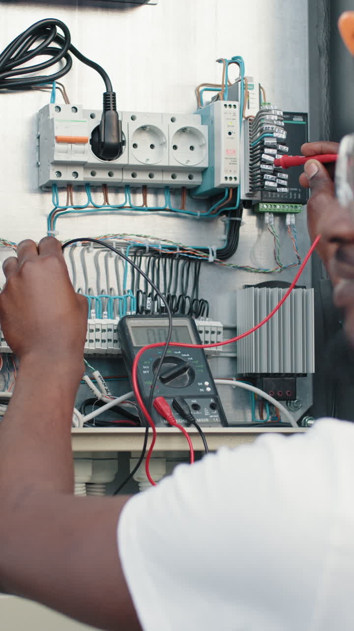 electricista probando el panel eléctrico
