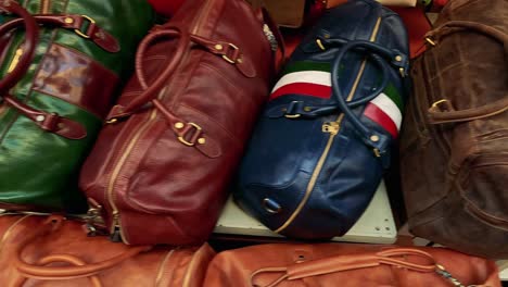 vibrant display of leather bags in sorrento