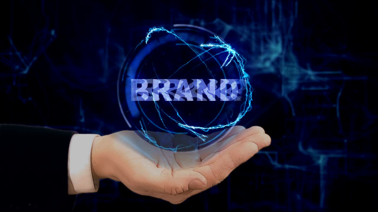 mano pintada muestra concepto holograma marca en su mano