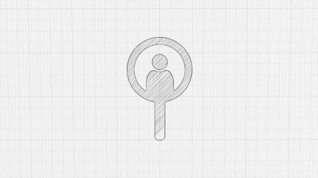 Forstørrelsesglas til søgning af et personikon med farvetegningseffekt. Doodle-animation. 4K.
