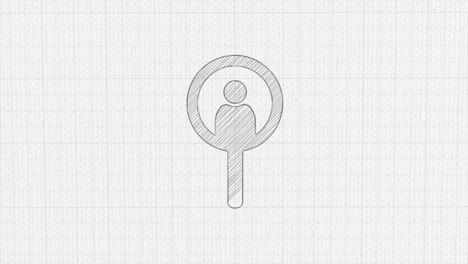 vergrößerungsglas für die suche nach einem menschen-symbol mit farbzeichnungseffekt. doodle-animation. 4k