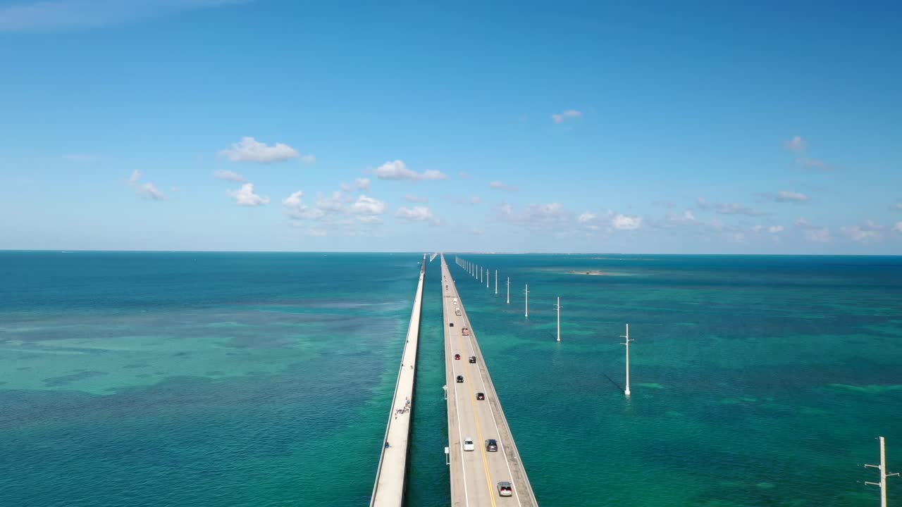 Vehicles Driving On Seven Mile Bridge Across Florida Keys In Monroe County, Florida