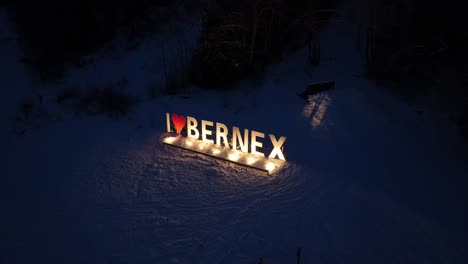 light panel of ski station bernex at night, french alps