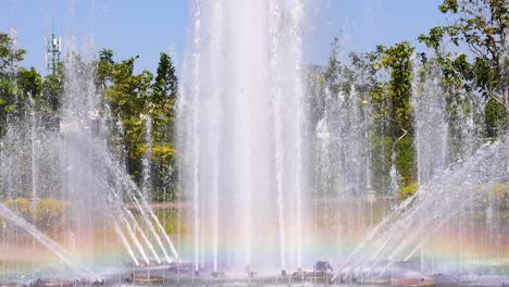 colorful fountain show with rainbow effects