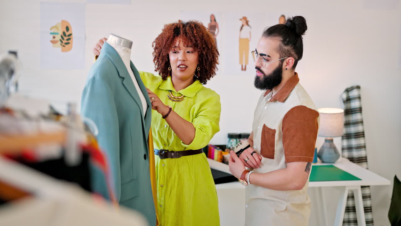 moda, ropa y estilistas diseñando un maniquí