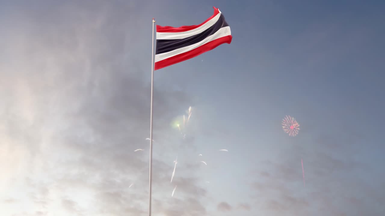 Thailand Flag With Fireworks Background