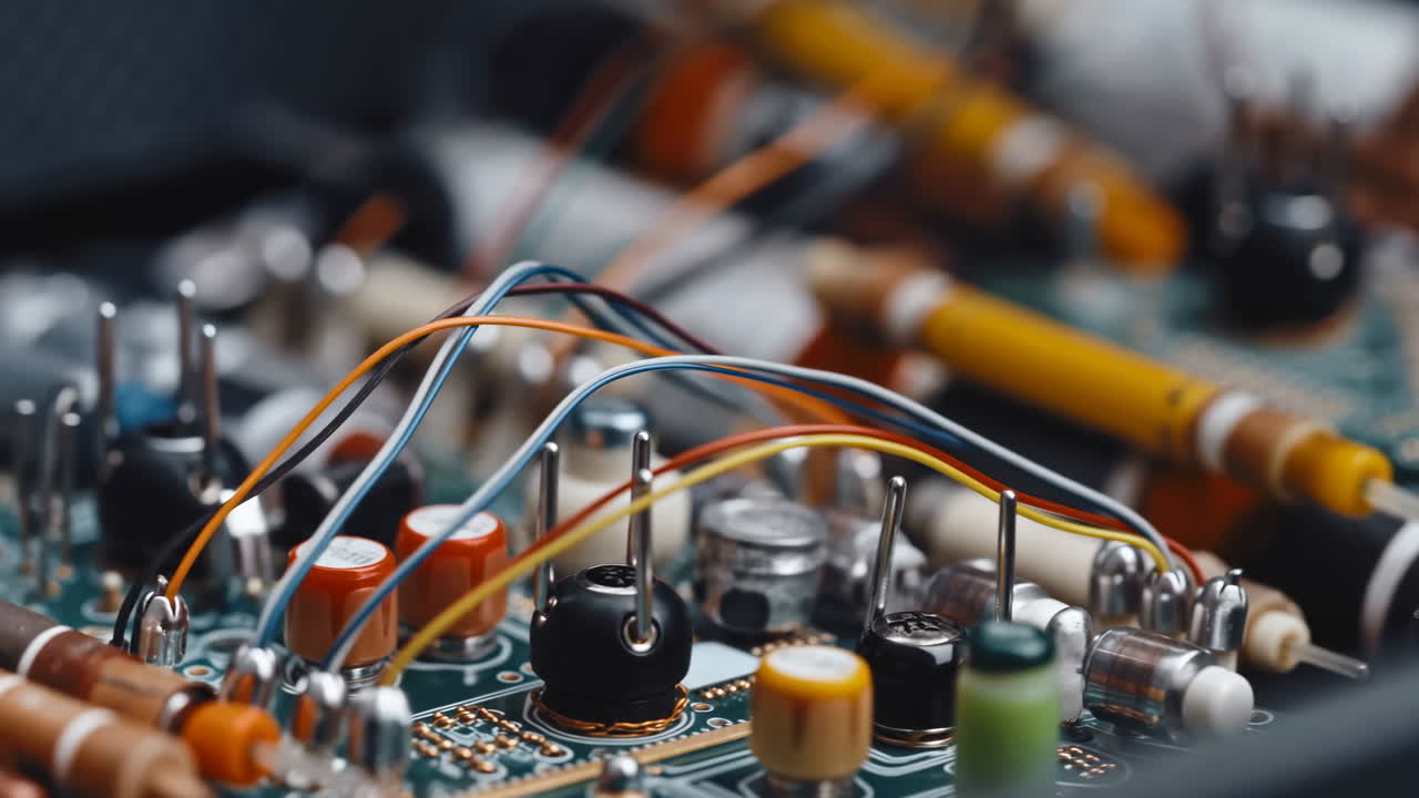 Close-up of Electronic Circuit Board with Wires and Components