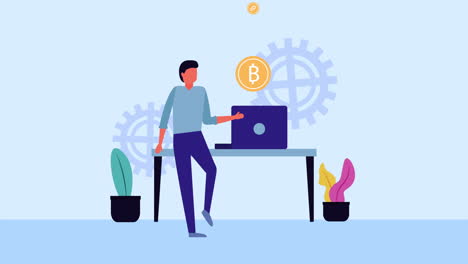 dinero financiero comercio electrónico con hombre de negocios y portátil