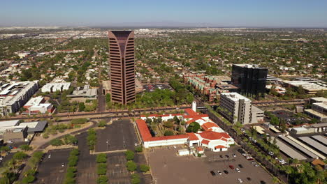 panoramic aerial view of united methodist church and other buildings in phoenix, arizona, usa