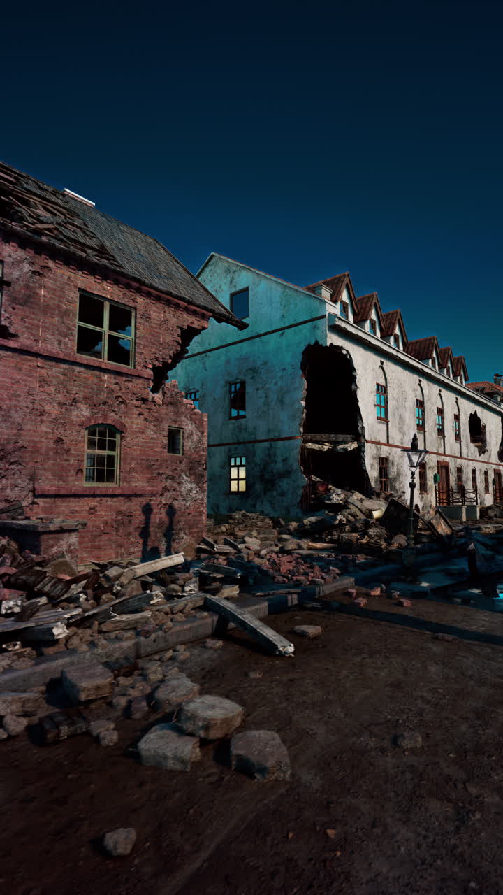 황폐 한 도시 에서 폐허 가 된 건물 들