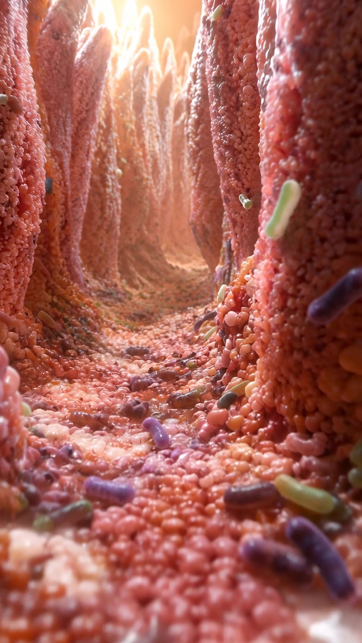 Il movimento in avanti continua attraverso uno stretto passaggio organico fiancheggiato da forme arrotondate raggruppate e superfici dalla texture irregolare, mentre una luce calda si riversa da un'apertura luminosa più avanti
