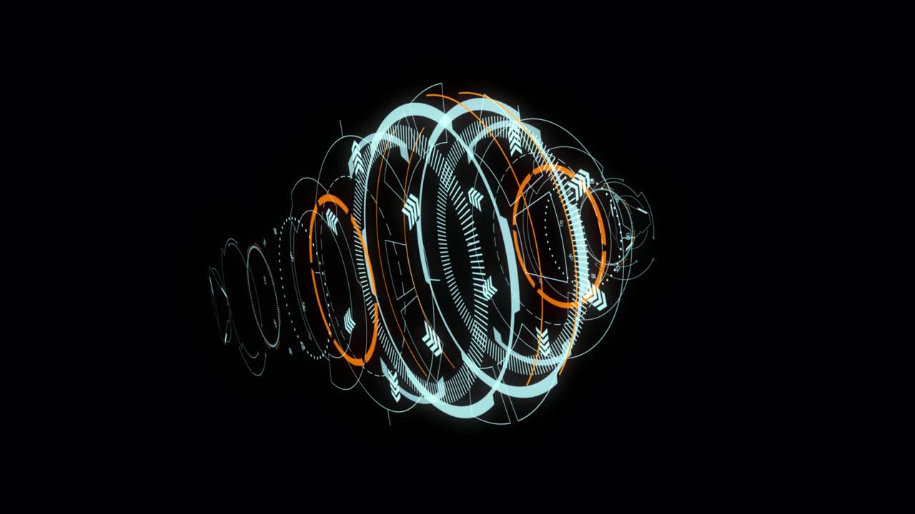 Motion graphic of 3D Blue circle rotation with head up display ( HUD UI ) technology interface and futuristic elements abstract background alpha channel included