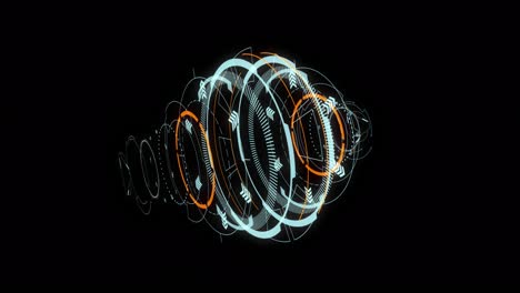 Motion graphic of 3D Blue circle rotation with head up display ( HUD UI ) technology interface and futuristic elements abstract background alpha channel included