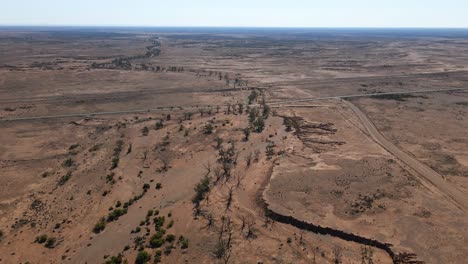 australian outback landscape, arid terrain on brachina gorge, view from above