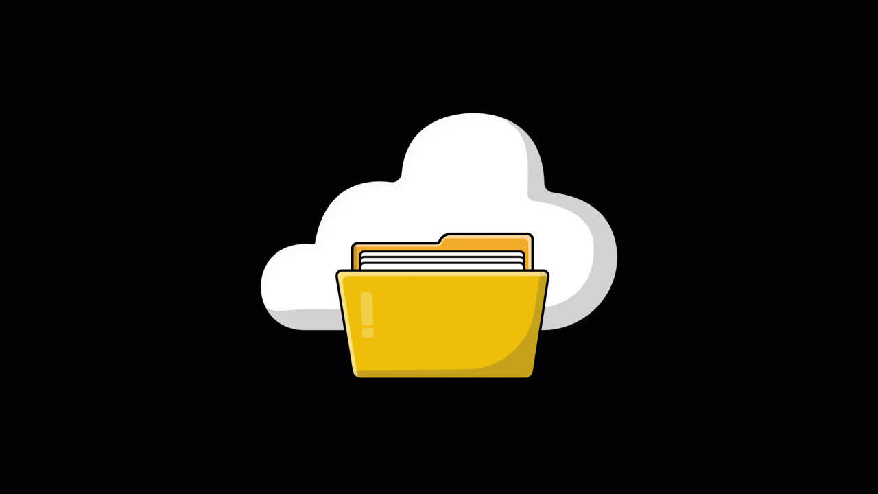 Animovaná složka cloudového úložiště s ikonou dokumentů.