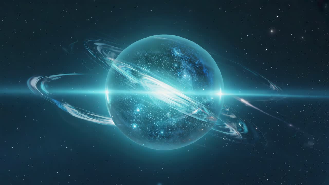 A glowing planet with rings in space