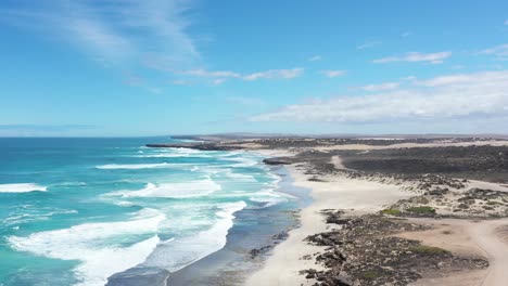 excellent aerial shot of waves lapping sheringa beach on eyre peninsula, south australia