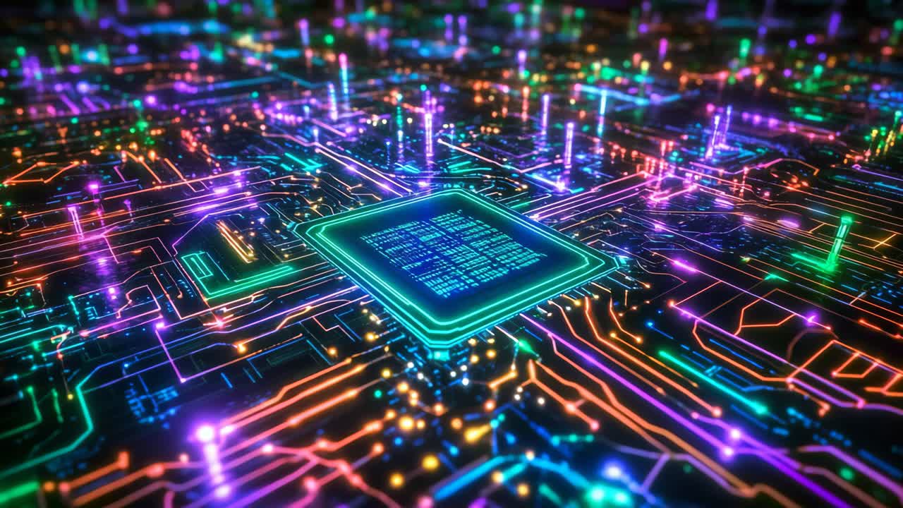 cpu colorata sulla scheda a circuiti