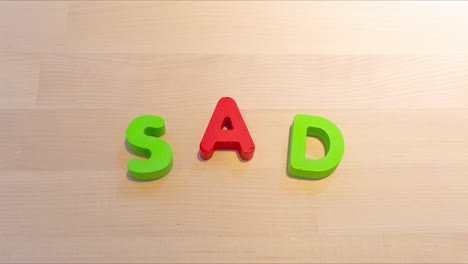 Sad text stop motion animation, jumping words for emotion expression concept